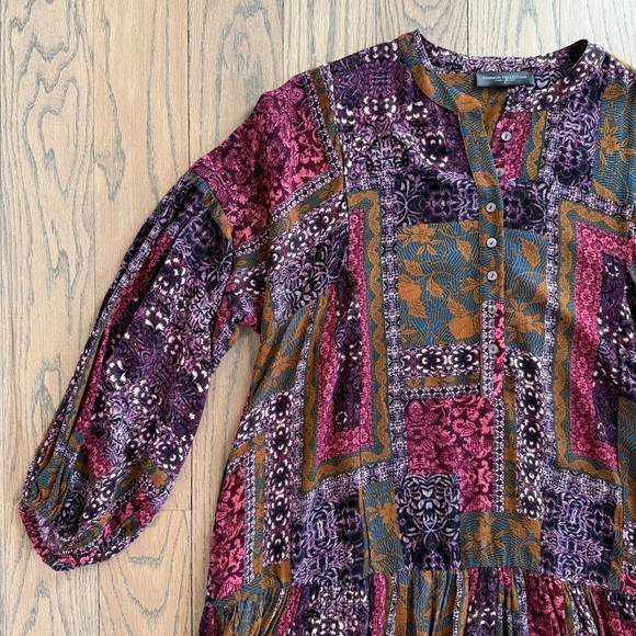 Common Collection Patchwork Bohemian Long Sleeve Dress in Multicolor Size Small - Picture 3 of 11